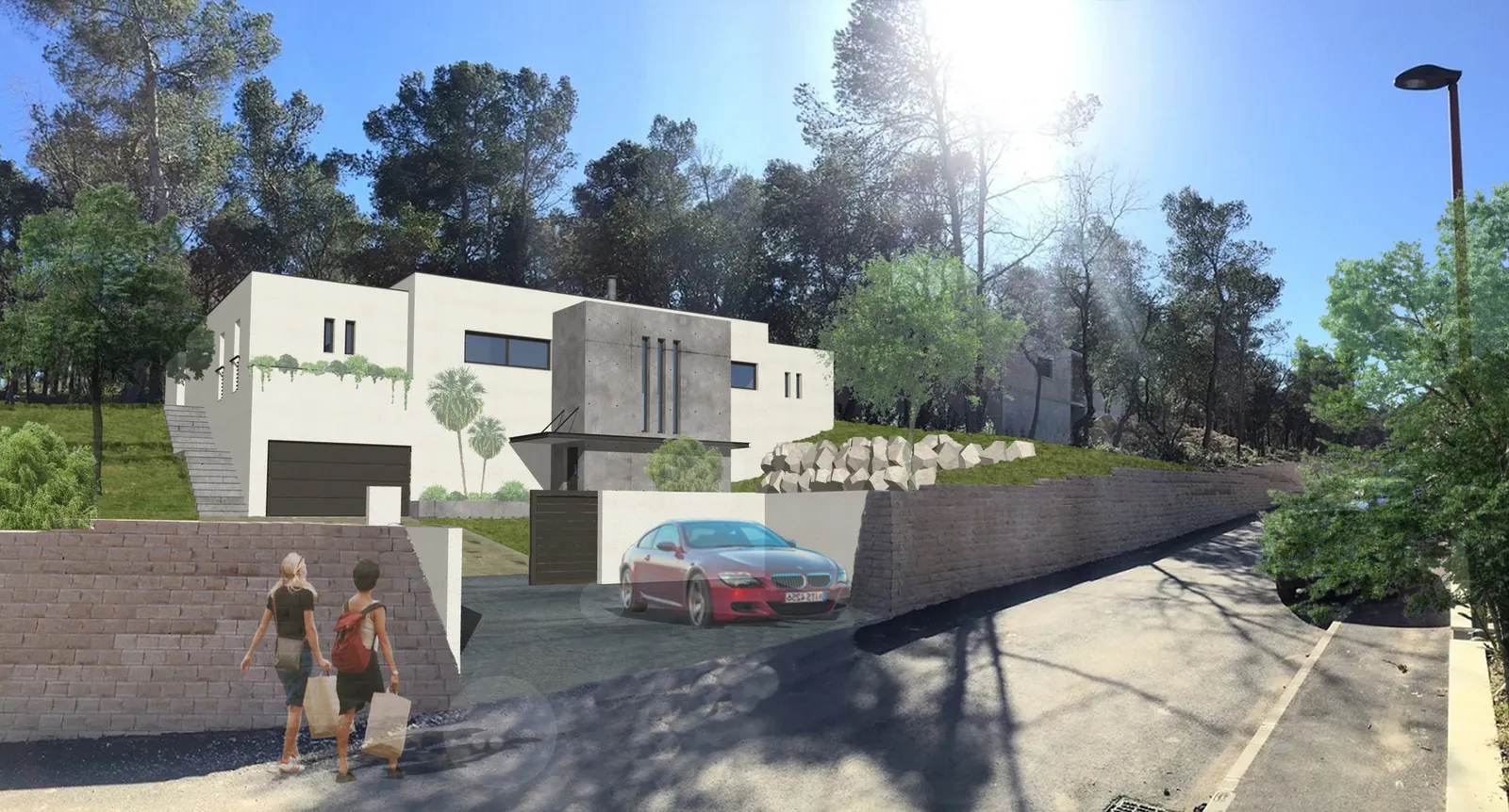 Villa A — Une composition de volumes cubiques blancs, pensée pour la vie en extérieur.